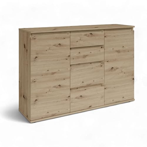 Brest Kommode in Artisan Eiche Optik - Modernes Sideboard mit viel Stauraum - 119 x 84 x 35 cm (B/H/T) von Stella Trading