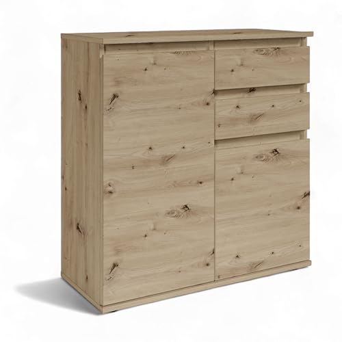 Brest Kommode in Artisan Eiche Optik - Modernes Sideboard mit viel Stauraum - 80 x 84 x 35 cm (B/H/T) von Stella Trading