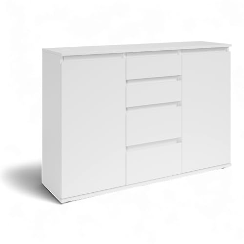 Brest Kommode in Weiß - Modernes Sideboard mit viel Stauraum - 119 x 84 x 35 cm (B/H/T) von Stella Trading