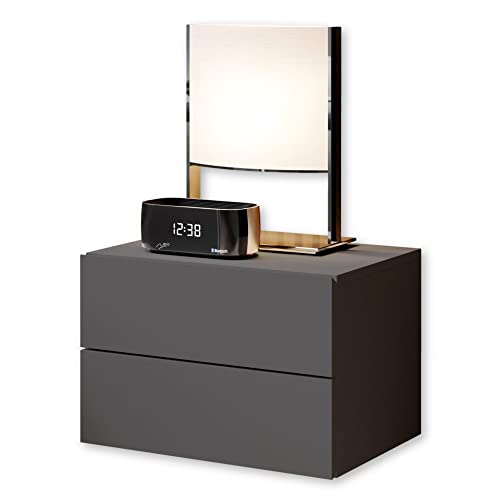 CABO Nachttisch hängend, Graphit - Schwebender Nachtschrank mit Schubladen und viel Stauraum - 42 x 28 x 30 cm (B/H/T) von Stella Trading