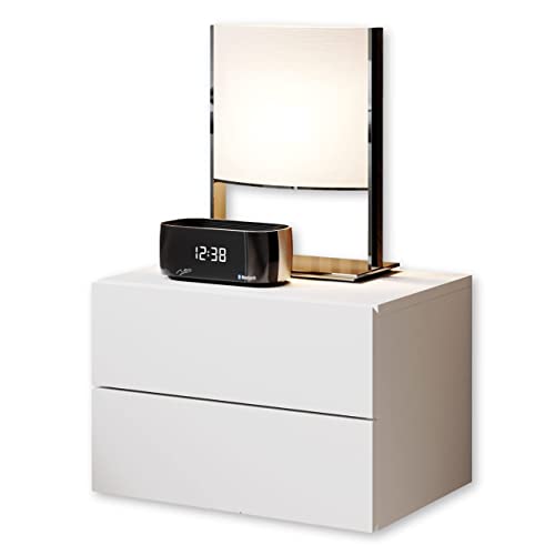 CABO Nachttisch hängend, Weiß - Schwebender Nachtschrank mit Schubladen und viel Stauraum - 42 x 28 x 30 cm (B/H/T) von Stella Trading