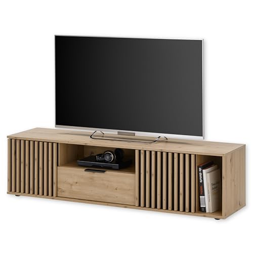 CHIARA TV-Lowboard in Artisan Eiche Optik, Schwarz - Moderner TV Schrank mit viel Stauraum für Ihr Wohnzimmer - 150 x 40 x 40 cm (B/H/T) von Stella Trading