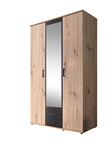 Stella Trading CHICAGO Eleganter Kleiderschrank mit viel Stauraum - Vielseitiger Drehtürenschrank in Artisan Eiche Optik und Absetzungen in Anthrazit - 120 x 197 x 54 cm (B/H/T) von Stella Trading