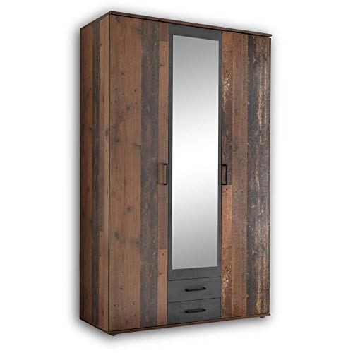 CHICAGO Eleganter Kleiderschrank mit viel Stauraum - Vielseitiger Drehtürenschrank in Old Style & Betonoxid Optik - 120 x 197 x 54 cm (B/H/T) von Stella Trading