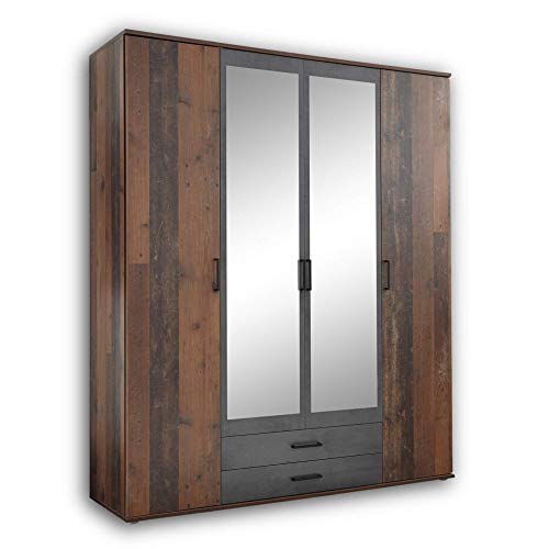 CHICAGO Eleganter Kleiderschrank mit viel Stauraum - Vielseitiger Drehtürenschrank in Old Style & Betonoxid Optik - 159 x 197 x 54 cm (B/H/T) von Stella Trading