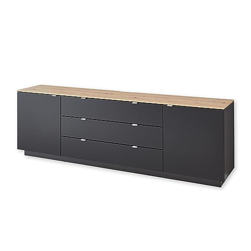 CORE TV-Sideboard in Schwarz, Artisan Eiche Optik - Moderner Fernsehschrank mit Schubladen und viel Stauraum - 240 x 77 x 44 cm (B/H/T) von Stella Trading