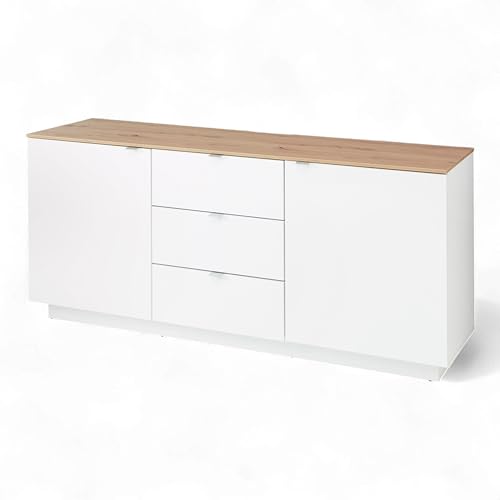 CORE TV-Sideboard in Weiß, Artisan Eiche Optik - Moderner Fernsehschrank mit Schubladen und viel Stauraum - 180 x 77 x 44 cm (B/H/T) von Stella Trading