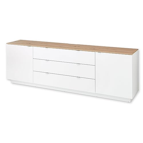 CORE TV-Sideboard in Weiß, Artisan Eiche Optik - Moderner Fernsehschrank mit Schubladen und viel Stauraum - 240 x 77 x 44 cm (B/H/T) von Stella Trading