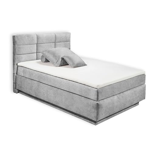 COVINA 6B Boxspringbett 140x200 mit Bettkasten, Grau - Bequemes Bett mit dekorativer Steppung & Kaltschaum Topper - 142 x 115 x 213 cm (B/H/T) von Stella Trading