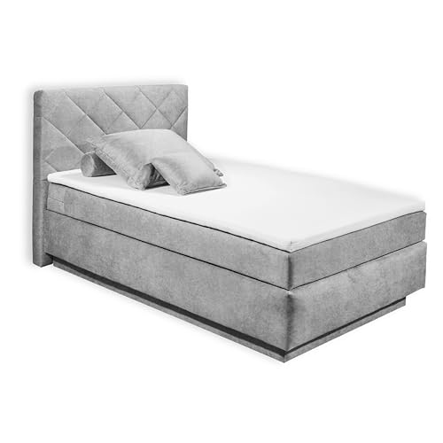 COVINA 6C Boxspringbett 120x200 mit Bettkasten, Grau - Bequemes Bett mit dekorativer Steppung & Kaltschaum Topper - 122 x 115 x 213 cm (B/H/T) von Stella Trading