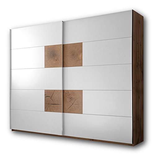 Capri Eleganter Kleiderschrank mit viel Stauraum - Vielseitiger Schwebetürenschrank in Wildeiche Optik, Weiß - 270 x 225 x 60 cm (B/H/T) von Stella Trading