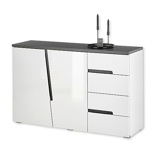 DEINE TANTE EMMA 43-019-13 Kommode Boston Sideboard Weiß Hochglanz/Schwarz ca. 132 x 83 x 38 cm von Stella Trading