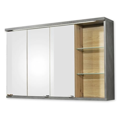 DEINE TANTE EMMA 54-970-AM Nathan Matera Beton Grau/Arisan Eiche Spiegelschrank Badschrank Wandspiegel ca. 110 x 70 x 21 cm von Stella Trading