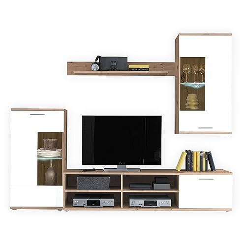 DEINE TANTE EMMA 89-570-T2 FRONTAL Artisan Eiche Nb. / Weiß Anbauwand Wohnwand Wohnzimmerschrank ca. 230 cm breit von Stella Trading