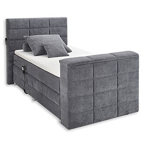 Stella Trading DENVER 6 Boxspringbett 120x200 elektrisch verstellbar, Anthrazit - Bequemes Doppelbett mit motorisierter TV-Halterung - 134 x 123 x 240 cm (B/H/T) von Stella Trading
