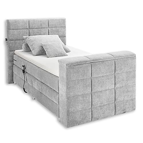 Stella Trading DENVER 6 Boxspringbett 120x200 elektrisch verstellbar, Silber - Bequemes Doppelbett mit motorisierter TV-Halterung - 134 x 123 x 240 cm (B/H/T) von Stella Trading