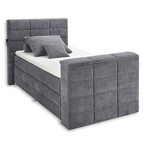 Stella Trading DENVER 6 Boxspringbett 120x200 mit Bettkasten, Anthrazit - Bequemes Doppelbett mit 7-Zonen Federkern Matratze und Topper - 134 x 123 x 240 cm (B/H/T) von Stella Trading