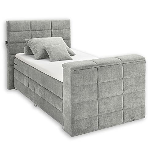 Stella Trading DENVER 6 Boxspringbett 120x200 mit Bettkasten, Schlamm - Bequemes Doppelbett mit 7-Zonen Federkern Matratze und Topper - 134 x 123 x 240 cm (B/H/T) von Stella Trading