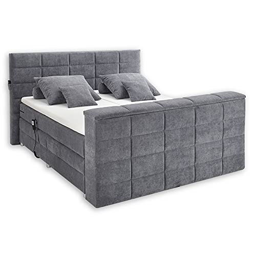 Stella Trading DENVER 6 Boxspringbett 180x200 elektrisch verstellbar, Anthrazit - Bequemes Doppelbett mit motorisierter TV-Halterung - 202 x 123 x 240 cm (B/H/T) von Stella Trading