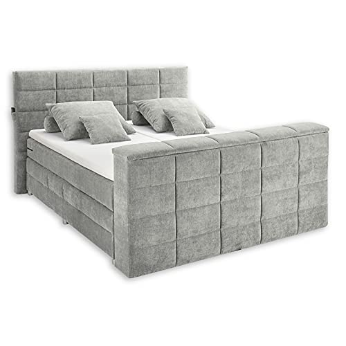 Stella Trading DENVER 6 Boxspringbett 180x200 mit Bettkasten, Schlamm - Bequemes Doppelbett mit 7-Zonen Federkern Matratze und Topper - 202 x 123 x 240 cm (B/H/T) von Stella Trading