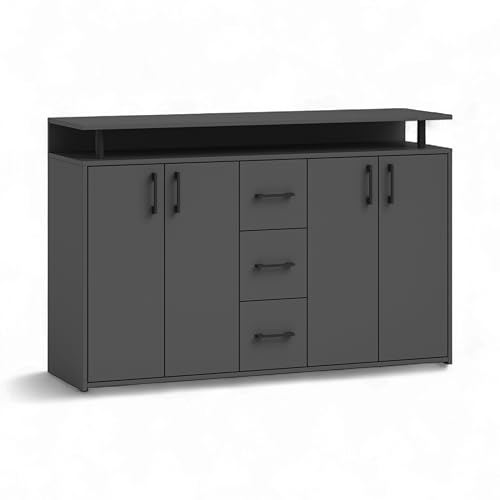 Drift Highboard mit Ablage in Anthrazit - Moderner Wohnzimmerschrank mit Schubladen und viel Stauraum für Ihren Wohnbereich - 139 x 90 x 34 cm (B/H/T) von Stella Trading