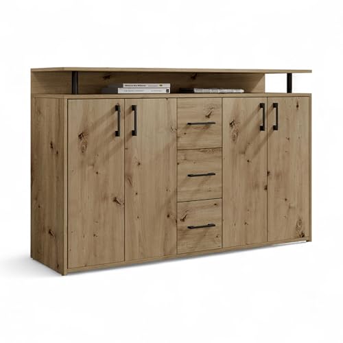 Drift Highboard mit Ablage in Artisan Eiche Optik - Moderner Wohnzimmerschrank mit Schubladen und viel Stauraum für Ihren Wohnbereich - 139 x 90 x 34 cm (B/H/T) von Stella Trading