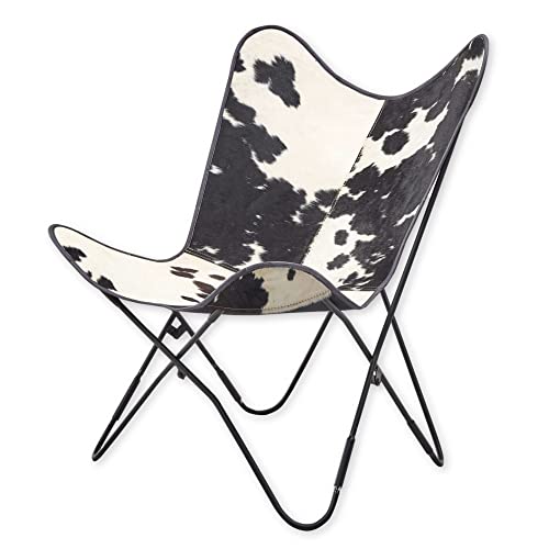 ELLA Butterfly Sessel, Kuhfell - Retro Wohnzimmer Sessel mit schwarzem Metallgestell - 75 x 90 x 75 cm (B/H/T) von Stella Trading
