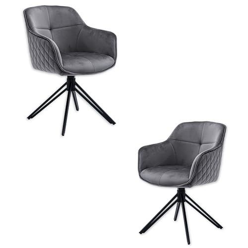 EMMA Esszimmerstühle 2er Set mit schwarzem Metallgestell, Grau - Bequeme Samt Stühle für Esszimmer & Wohnzimmer - 59 x 82 x 62 cm (B/H/T) von Stella Trading