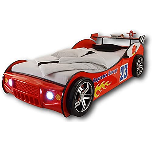 Stella Trading ENERGY Autobett mit LED-Beleuchtung 90 x 200 cm - Aufregendes Auto Kinderbett für kleine Rennfahrer in Rot - 105 x 60 x 225 cm (B/H/T) von Stella Trading