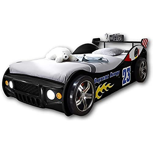 ENERGY Autobett mit LED-Beleuchtung 90 x 200 cm - Aufregendes Auto Kinderbett für kleine Rennfahrer in Schwarz - 105 x 60 x 225 cm (B/H/T) von Stella Trading