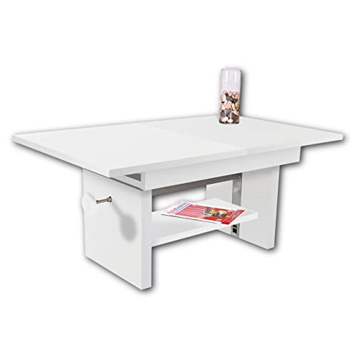 EVENT Couchtisch höhenverstellbar & ausziehbar in Weiß - praktischer Sofatisch mit Ablage für Ihren Wohnbereich - 110 x 48 x 65 cm (B/H/T) von Stella Trading