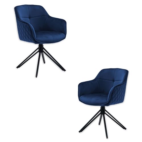 Emma Esszimmerstühle 2er Set mit schwarzem Metallgestell, Blau - Bequeme Samt Stühle für Esszimmer & Wohnzimmer - 59 x 82 x 62 cm (B/H/T) von Stella Trading