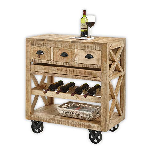 Stella Trading Vintage Barwagen Massivholz Mango mit herausnehmbaren Tablett - Praktischer Servierwagen für Küche, Wohn- & Esszimmer - 86 x 93 x 46 cm (B/H/T) von Stella Trading