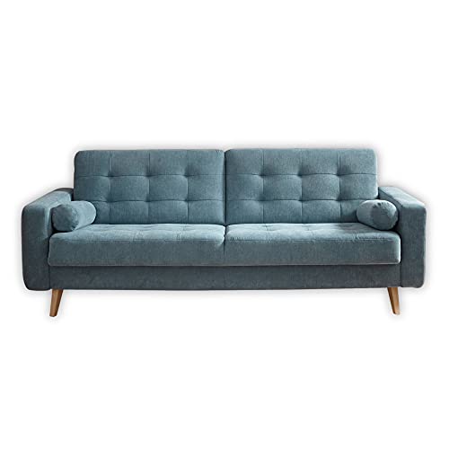 Stella Trading FJORD Bequemes Schlafsofa mit Bettkasten, Stoffbezug Denim - Klappbares Sofa mit Schlaffunktion & Massivholz Füßen - 222 x 86 x 90 cm (B/H/T) von Stella Trading