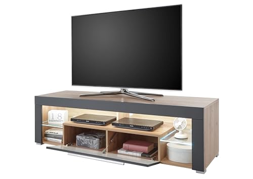 GOAL Lowboard in Artisan Eiche Optik, Grau mit LED-Beleuchtung - hochwertiges TV-Board mit viel Stauraum für Ihr Wohnzimmer - 153 x 44 x 44 cm (B/H/T) von Stella Trading
