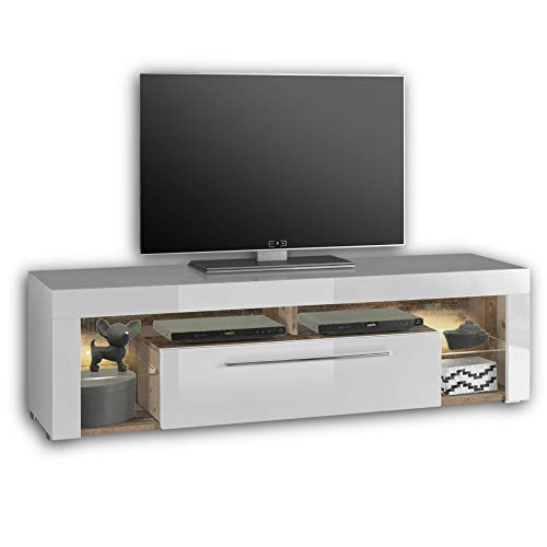 GOAL TV-Lowboard in Old Style Optik, Weiß mit LED-Beleuchtung - hochwertiges TV-Board mit viel Stauraum für Ihr Wohnzimmer - 153 x 44 x 44 cm (B/H/T) von Stella Trading
