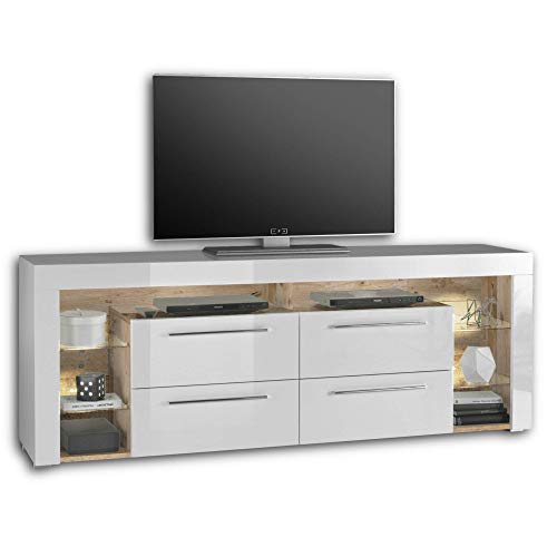 GOAL TV-Lowboard in Old Style Optik, Weiß mit LED-Beleuchtung - hochwertiges TV-Board mit viel Stauraum für Ihr Wohnzimmer - 179 x 66 x 44 cm (B/H/T) von Stella Trading