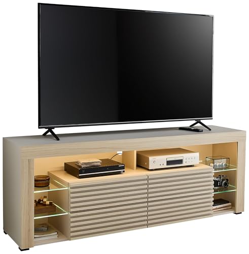 Goal 2 TV-Lowboard mit LED-Beleuchtung in Kaschmir, Riva Eiche Optik - TV Schrank mit viel Stauraum für Ihr Wohnzimmer - 179 x 67 x 44 cm (B/H/T) von Stella Trading
