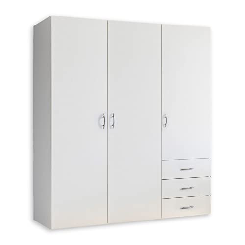 HARRY Kleiderschrank Weiß - Vielseitiger Drehtürenschrank 3-türig für Ihr Schlafzimmer - 150 x 176 x 51 cm (B/H/T) von Stella Trading