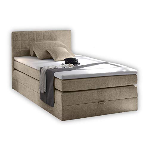 Stella Trading HAWAII 1 Boxspringbett 120x200 mit Bettkasten, Sand - Bequemes Bett mit Bonell Matratze H2-H3 & Komfortschaum Topper - 121 x 107 x 209 cm (B/H/T) von Stella Trading