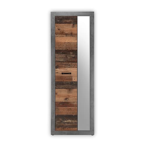 INDIANA Garderobenschrank mit Spiegel in Old Wood Optik, Betonoxid - Moderner Flurgarderoben Schrank mit viel Stauraum - 68 x 198 x 37 cm (B/H/T) von Stella Trading