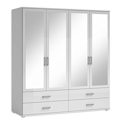 IVAR Kleiderschrank mit Spiegeln und Schubladen - Vielseitiger Drehtürenschrank 4-türig in Weiß - 180 x 190 x 51 cm (B/H/T) von Stella Trading