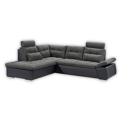 Stella Trading JAKARTA Ecksofa mit Schlaffunktion und Stoffbezug, Schwarz / Lava - Ausziehbares Schlafsofa mit steckbaren Kopfstützen & Kissen - 260 x 103 x 219 cm (B/H/T) Links von Stella Trading