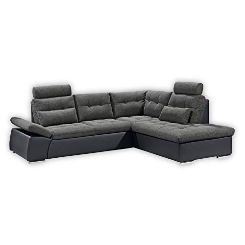 Stella Trading JAKARTA Ecksofa mit Schlaffunktion und Stoffbezug, Schwarz / Lava - Ausziehbares Schlafsofa mit steckbaren Kopfstützen & Kissen - 260 x 103 x 219 cm (B/H/T) Rechts von Stella Trading