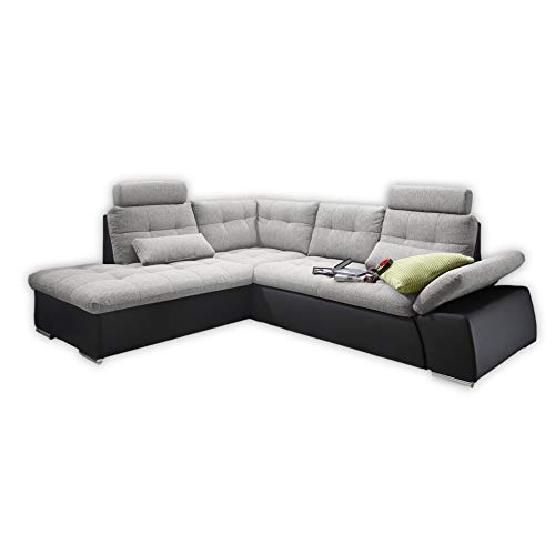 Stella Trading JAKARTA Ecksofa mit Schlaffunktion und Stoffbezug, Schwarz / Silber - Ausziehbares Schlafsofa mit steckbaren Kopfstützen & Kissen - 260 x 103 x 219 cm (B/H/T) Links von Stella Trading