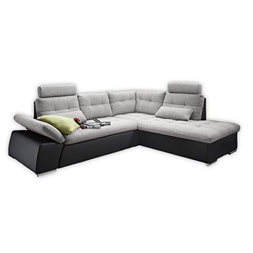 Stella Trading JAKARTA Ecksofa mit Schlaffunktion und Stoffbezug, Schwarz / Silber - Ausziehbares Schlafsofa mit steckbaren Kopfstützen & Kissen - 260 x 103 x 219 cm (B/H/T) Rechts von Stella Trading