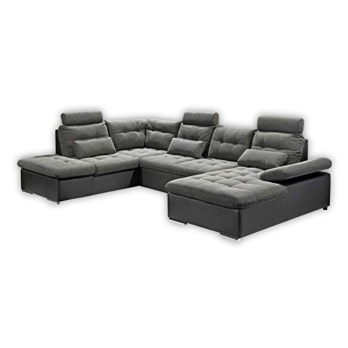 JAKARTA Wohnlandschaft in U-Form in Lederoptik, Dunkelgrau / Anthrazit - Ausziehbares Sofa mit Schlaffunktion & Bettkasten - 324 x 107 x 170 (218) cm (B/H/T) von Stella Trading