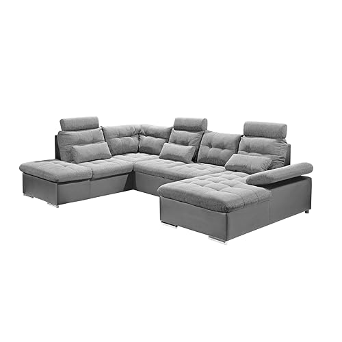 JAKARTA Wohnlandschaft in U-Form, Stoffbezug Schwarz / Lava - Ausziehbares Sofa mit Schlaffunktion & Bettkasten - 324 x 107 x 170 cm (B/H/T) von Stella Trading