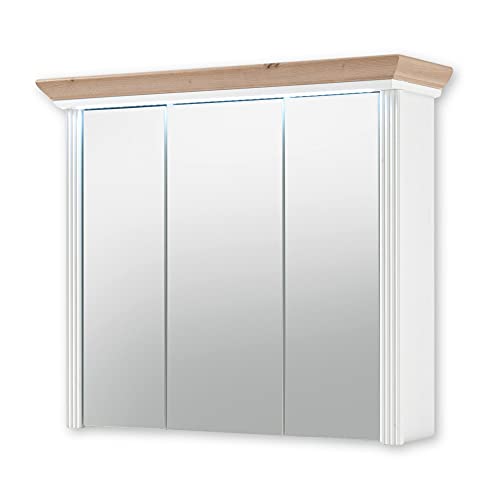 Stella Trading Spiegelschrank Bad mit LED-Beleuchtung in Pinie hell, Artisan Eiche Optik - Landhausstil Badezimmerspiegel Schrank mit viel Stauraum - 83 x 75 x 25 cm (B/H/T) von Stella Trading