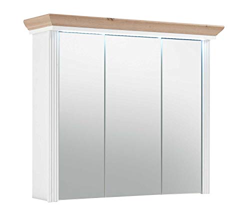 Stella Trading Spiegelschrank Bad mit LED-Beleuchtung in Pinie hell, Artisan Eiche Optik - Landhausstil Badezimmerspiegel Schrank mit viel Stauraum - 83 x 75 x 25 cm (B/H/T) von Stella Trading